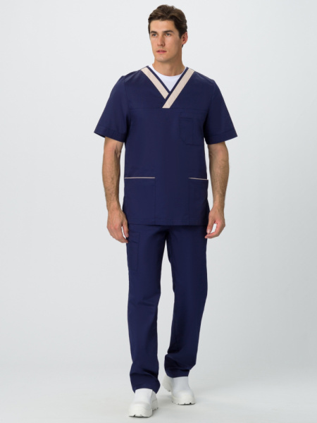 Костюм мужской Симпл-001 (тк.Смесовая,120) MedLine, т.синий/бежевый (ЧЗ)